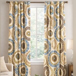Suzani Jacquard Rod Pocket Window Curtains Bundle Panels Set of 2 NWT